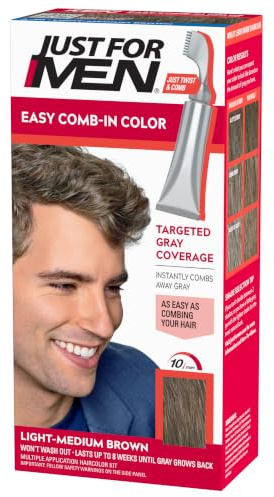Just For Men Easy Comb-In Color Mens Hair Dye, Easy No Mix Application with Comb Applicator - Light-Medium Brown, A-30, Pack of 1