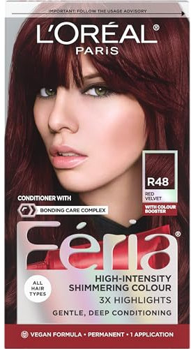 L'Oreal Feria Power Reds Hair Color, R48 Intense Deep Auburn/Red Velvet