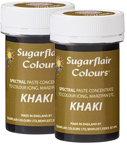 Sugarflair Spectral Khaki Food Colouring Paste, Highly Concentrated for Use with Sugar Pastes, Buttercream, Royal Icing or Cake Mix, Vibrant Colour Dye - 25g (Pack of 2)