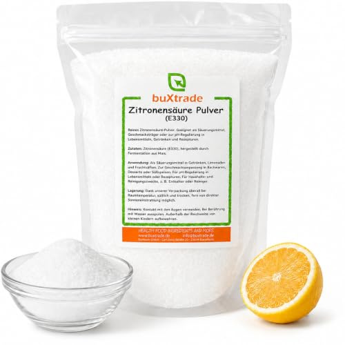 Buxtrade 250 g Zitronensäure E330 – Lebensmittelqualität, 100% rein, vegan | Entkalken, Backen, Kochen & Reinigen: leicht löslich, für Küche & Haushalt, auch für Wasserkocher & Kaffeemaschinen geeignet