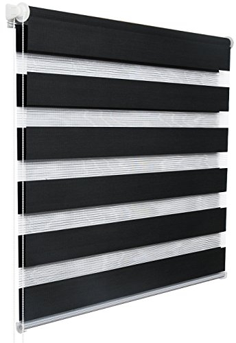 WOLTU Doppelrollo Klemmfix ohne Bohren Anthrazit B65 x H150 cm, Duo Rollo Zebrarollo Fensterrollo Klemmrollo Seitenzugrollo Easyfix lichtdurchlässig & verdunkelnd Rollos für Fenster und Tür