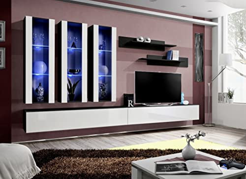 ASM TV Bank mit LED 6 Elementen weiß und schwarz