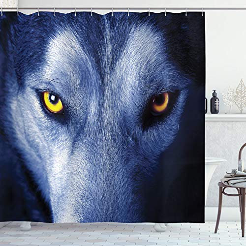 ABAKUHAUS Wolf Duschvorhang, Heulen Unter Vollmond, mit 12 Ringe Set Stielvoll Modern, 175x200 cm, Blau Hellblau