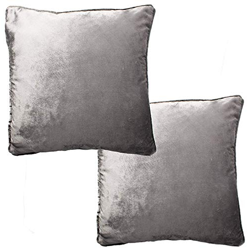 McAlister Textiles Glänzender Samt | 2er Packung Sofakissen mit Füllung in Silber Grau | 40 x 40cm | gedrückter Samt edel paspeliert | in 11 Farben erhältlich | pralle Samtkissen