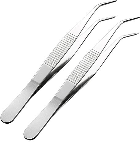 uxcell Lot de 2 pinces à épiler en acier inoxydable avec pointe dentelée incurvée.