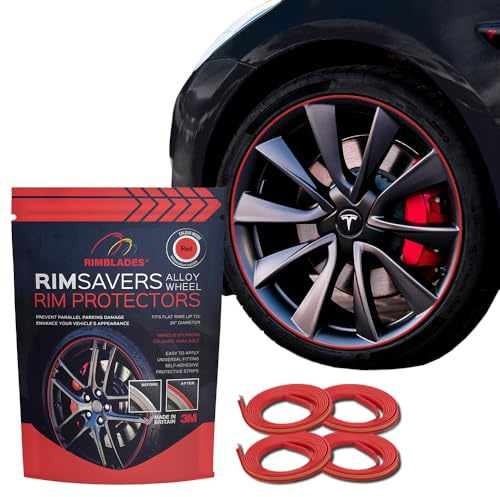 Rimsavers Red Alloy Wheel Protectors - for Flat Edge Rims | Fits Up to 22” x 4 Wheels | 3 Colour Options | Easy DIY Fit | Protects Against Kerb Rash | Car Exterior Accessory