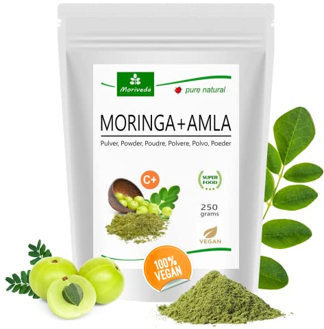 Moringa + Amla Pulver - Immunsystem und Energie - Moringa Oleifera Blattpulver und Amla Pulver mit natürlichem Vitamin C - vegan und glutenfrei - 250g von MoriVeda