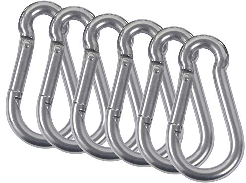 M5 Karabiner 304 Edelstahl Karabinerhaken Haken Schnapphaken Feuerwehrkarabiner für Schlüsselanhänger Sonnensegel Zubehör Boxsack Camping Wandern 6PCS