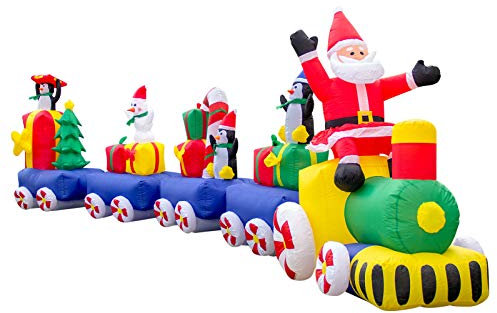 Pridea Weihnachtszug Eisenbahn 600 cm Weihnachtsdeko Aussen Zuckerstangen Aufblasbarer Weihnachtsmann Schneemann XXXL Weihnachtshüte Wasserfeste Weihnachtsdekoration Weihnachten Chrismas mit Gebläse