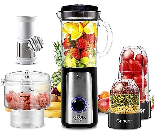 Sangcon 5-in-1 Food Processor Blender Combo for Kitchen, Small Electric Food Chopper for Meat and Vegetable, 350W High Speed Blenders with 2 Speeds and Pulse