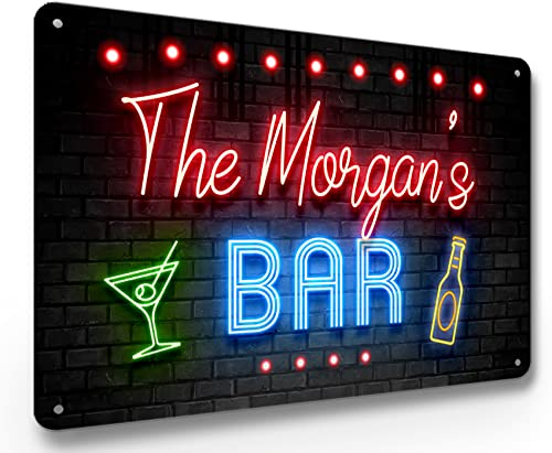 Personalised Bar Sign - Neon effect Printed Metal Sign A4 Home bar - Gin Cocktail pub Sign - home bar accessories