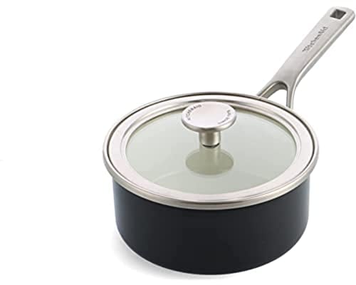 KitchenAid Steel Core Enamel 16 cm/1.3 Litre Saucepan with Lid, German Engineered Enamel, Induction, Oven Safe, Onyx Black