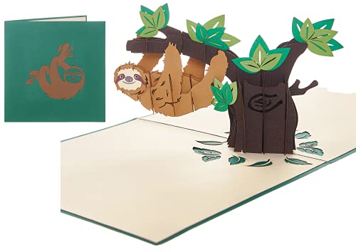 Rykamia Faultier Pop-Up-Karte, leere Faultier-Karte mit Umschlag, Faultier-Geburtstagskarte, Faultier-Geschenk, Dschungel-Geburtstagskarte, Faultier-Liebhaber-Geschenk, Faultier auf Baumkarte