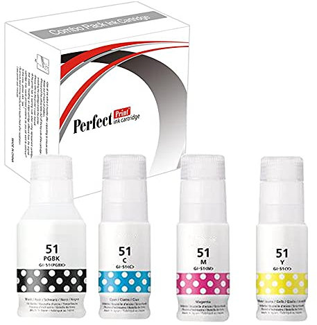 PP PerfectPrint Compatible Ink Bottle Replacement for Canon Pixma G1520 G2520 G2560 G3520 G3560 G1560 GI-51 (Black, Cyan, Magenta, Yellow, 4-Pack)