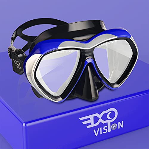 Schnorchel Tauchmaske, Anti-Leck Scuba Dive Schwimmbrille mit Nasenschutz Easybreath gehärtetes Glas Professionelle Schwimmausrüstung zum Schnorcheln Freitauchen (Blau)