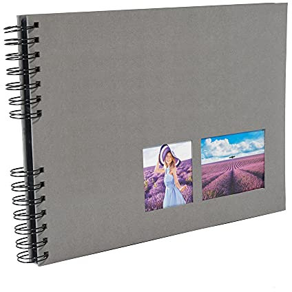 Exacompta 15003E MILANO Spiral-Fotoalbum 150 Fotos 50 schwarze Seiten Format 32 x 22 cm grauer Papiereinband mit Textileffekt Fenster zur individuellen Gestaltung FSC®-zertifiziert