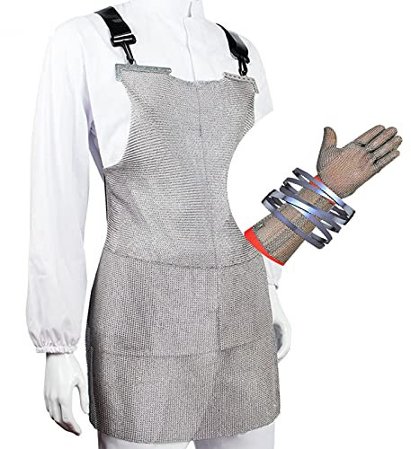 Tablier Résistant À L'acier Inoxydable Et Gants Étendus, Vêtements De Protection De Protection De La Sécurité De La Viande De Boucherie (Color : Gloves-L, Size : 55X80cm)