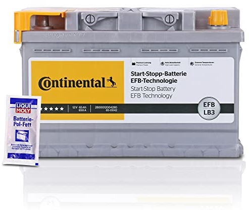 CONTINENTAL 2800012004280 Starterbatterie Autobatterie EFB-Batterie LB3 12V 65Ah 650A + 1x 10g LIQUI MOLY Batterie-Pol-Fett