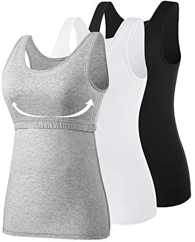 Vislivin Cotton Tank Tops with Shelf Bra for Women Stretch Tanks Wide Strap Undershirts Black/White/Gray-5 L