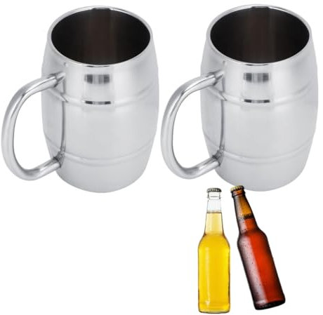 2 uds. De jarras de cerveza de acero inoxidable, jarra de cerveza con aislamiento de doble pared, taza de barril con asa, taza de café de Metal de 15,9 oz/470ml, taza de agua inastillable