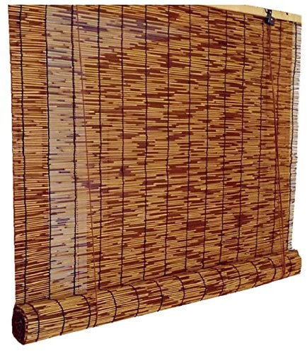 LIJINBO Natur Bambus Rolle Rollo,Natürlicher Schilfvorhang-Rollo, Bambusrollos, Römische Rollos, 57 cm - 147 cm Breit, Handgewebte Filtervorhänge, Sichtschutzgitter Für Fenster/Türen/Terrassenbalkone