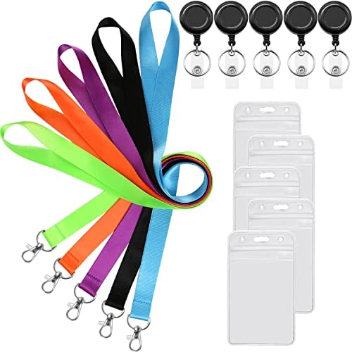 YOUOWO 5 Stück Lanyards Retractable with ID Badges Holder Badge Reels Retractable Lanyard Vertical Lanyard with ID Badge Holder Neck Lanyard for Keys Women Teacher Men