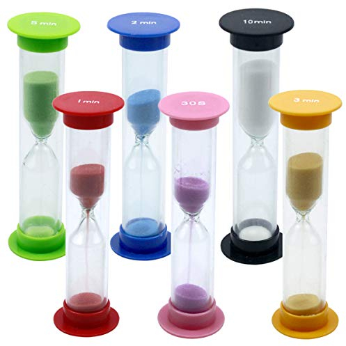 Cozlly Lot de 6 sabliers colorés pour Enfants - 30 Secondes / 1 Min / 2 Min / 3 Min / 5 Min / 10 Min - Minuterie pour Enfants