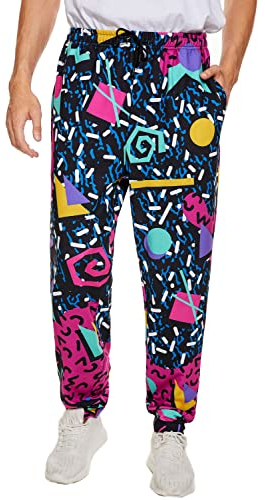 80s 90s Men's Sweatpants Retro Costumes Hip Hop Track Pants Vintage Jogger Workout Pants Sports Outfits for Men & Women, Black, Small