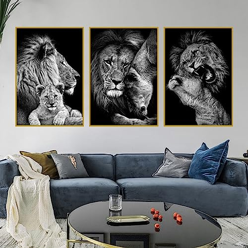 UGZDEA Images sur toile Lion, noir et blanc poster lion et lionne peintures d'animaux, moderne décoration de la maison – Sans cadre(D,3x60x90cm)