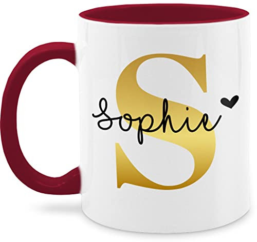 Tasse Tassen 325ml - Namens Geschenk I Anfangsbuchstabe personalisiert I Initialen mit Name - 325 ml - Bordeauxrot - für büro damen buchstabentasse buchstaben s kaffeetassen buchstabe