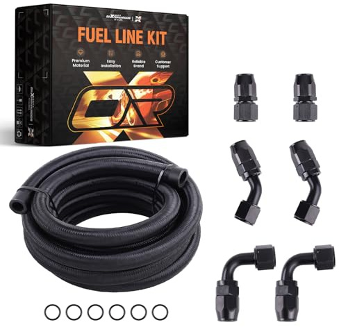 maXpeedingrods 10AN 12FT Fuel Line Kit Gas Oil Line Hose AN10 Fitting Transmission Cooler Lines CPE Nylon Stainless Steel Braided+ 6 PCS -10AN Push Lock Fitting Hose End