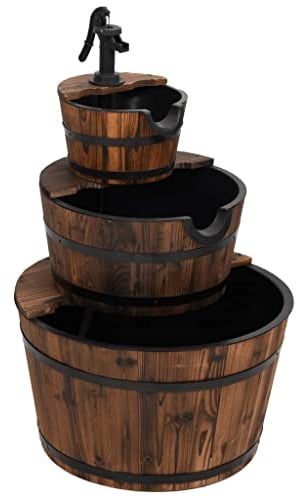vidaXL Gartenbrunnen mit Pumpe, Brunnen mit Holzrahmen, Wasserbrunnen für Gartendekoration, Wasserfontäne Zierbrunnen, Massivholz Tanne