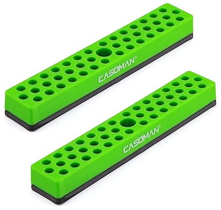 CASOMAN 2PCS 1/4 Hex Bit Organizer with Magnetic Base - Green, 86 Hole Bit Organizer with Strong Magnetic Base, Magnetic Bit Organizer for Your Specialty