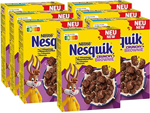 Nestlé NESQUIK Crunchy Brownie, knusprige Frühstücks-Cerealien mit Schoko-Stückchen und einer innovativen Form für den extra Crunch, 7er Pack (7 x 300g)
