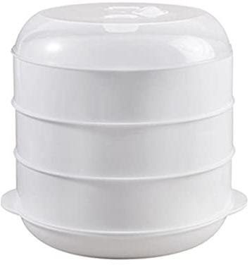 Generic Microwave Steamer - Round, White, 3-Layer, Food Grade, Stackable, Easy to Use, Multi-Functional, Honeycomb Design, Anti-Scalding Handles