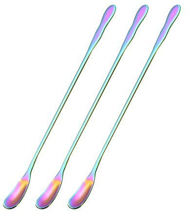 sourcing map Long Handle Spoon, 3Pcs 7.87-Inch Ice Cream Spoon, Stainless Steel Cocktail Stirring Spoons for Mixing, Drink, Coffee (Rainbow)