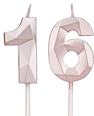 Geburtstagskerzen Zahlen 16,3D Roségold Kerzen Geburtstag für Kuchen geburtstagsdeko, Geburtstag Kerzen Zahlen, Geburtstagskerzen Kinder für Partys, Hochzeiten, Firmenfeiern, Jubiläen