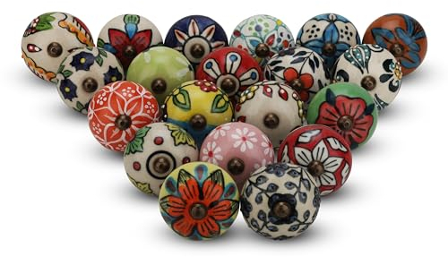 FURNISHFUL FINESSE Sortierter Schrankgriff aus mehrfarbiger Keramik für Schubladen, Küchenschrank, Kleiderschrank, Boho-Stil, dekorative Möbelbeschläge, Kommode, Schubladen, 30 Stück