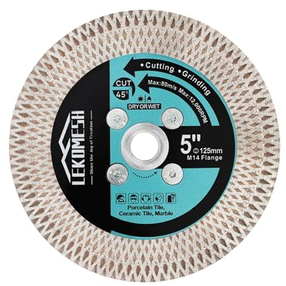 LEKOMESH Diamant Fliesenscheibe 125mm - Diamant Trennscheibe Doppelseitige zum Schneiden Schleifen von Porzellan Keramik Fliesen Marmor Granit Kunststein, M14 Gewinde, X-Masche
