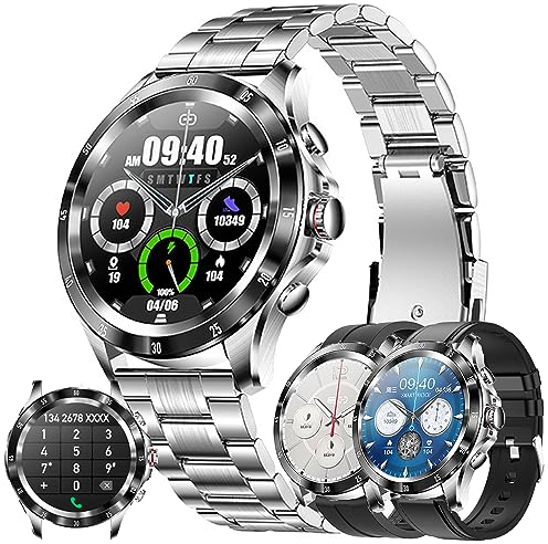 Smartwatch Uomo con Chiamate Bluetooth Orologio Fitness Smart Watch IP68 Impermeabile con SpO2 Cardiofrequenzimetro Activity Tracker 20 Modalità Sportivo per Android iOS, 3 Cinturini, Regali per Uomo