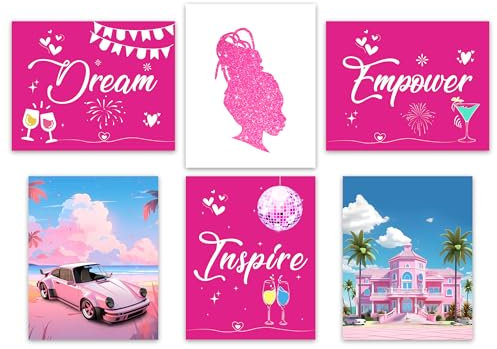 Trendiges rosa Poster, rosa ästhetische Raumdekoration, Mädchen, Geburtstagsparty, Hot Pink Traumhaus, Auto, inspirierende Zitate, Wandkunstdrucke, für Teenager, Mädchen, Schlafsaal, Schlafzimmer,