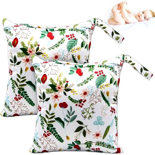 NTGRTY Windeltasche, 2 Stück, Nappy Bags, Wet Dry Bags, Wet Dirty Laundry Bag, Waterproof Dry Wet Bag, Diaper Bag for Babies Swimming Camping Travel Gym Workout Beach (Blümchenmuster)