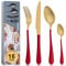 BEWOS 16 Pieces Gold and Red Cutlery Set for 4, Food Grade Stainless Steel Tableware Includes Forks, Steak Knives and Spoons, Dishwasher Safe, Silverware Set, Upgraded Mattgold Colorful Design