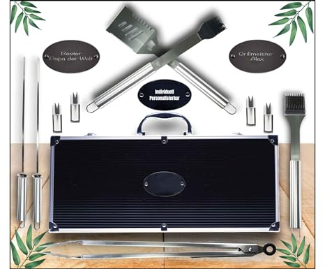 Maletín para barbacoa personalizado, juego de utensilios para barbacoa, resistente a la corrosión, ergonómico y elegante, 15 piezas para hombre