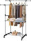 Shoze Kleiderstange Kleiderständer auf Rollen Metall Rollgarderobe Garderobenständer Ausziehbar Breite 92-146cm Höhe 94-160cm Garderobenstange für Schlafzimmer Schwarz