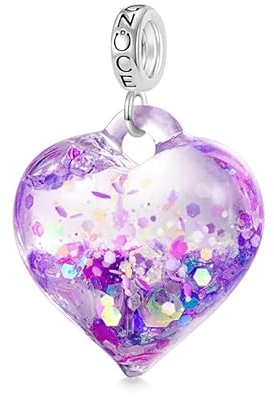GNOCE Charm Anhänger Glitzerndes Herz Anhänger 925 Sterling Silber Bead Charms für Armband Schmuck Geschenk für Frau Fit Armbänder/Halskette (Lila)