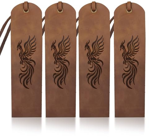 MAYJOYDIY 4 Stück Phoenix Totem Leder Lesezeichen Vintage Vogel Leder Seitenmarker 5 × 18cm Antiker Fliegender Vogel Handgefertigtes Lesezeichen Für Schriftsteller Männer Frauen Geschenke