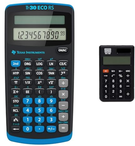 Texas Instruments TI-30 ECO RS Schulrechner, Technisch-Wissenschaftlich & TIPTOP Office Spirit TTO Taschenrechner 12-stellig ''DG-100'', Schwarz
