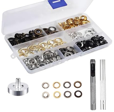 Uskerb 200 Sets Eyelet Punch Kit - 1/4 Inch Grommets for DIY Crafts, Clothing, Curtains, Leather with Storage Box - Durable Metal Eyelet Kit with Easy-to-Use Tools for Beginners and Professionals