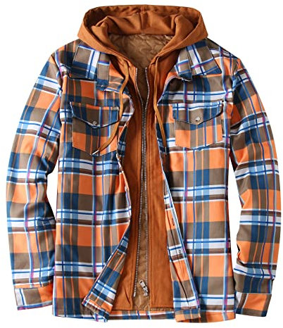 Winterjacke Herren Kariert Langarmshirt Overshirt Karierts Flanellhemdjacke Herbstjacke Teddyfutter Moderne Knopfleiste Hemden Jacken Flanellhemd mit Kapuze Lässiger Holzfaellerhemd Hemdjack
